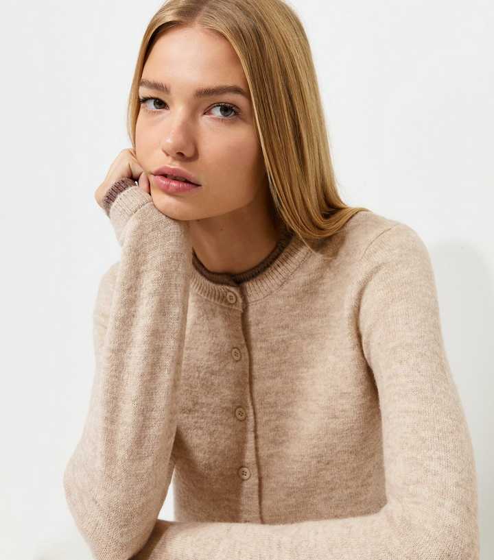 Cream Double Layer Crew Neck Cardigan