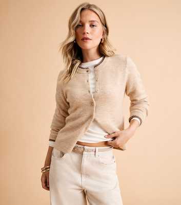 Cream Double Layer Crew Neck Cardigan