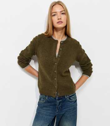 Green Double Layer Crew Neck Cardigan