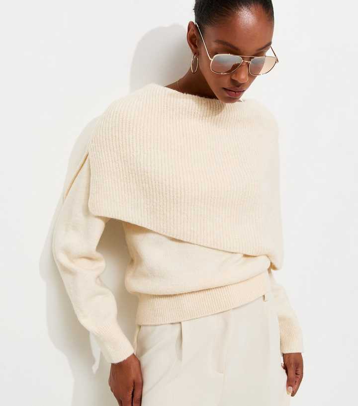 Cream Ribbed Cape Jumper