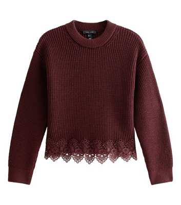 Dark Burgundy Chunky Knit Lace Hem Jumper