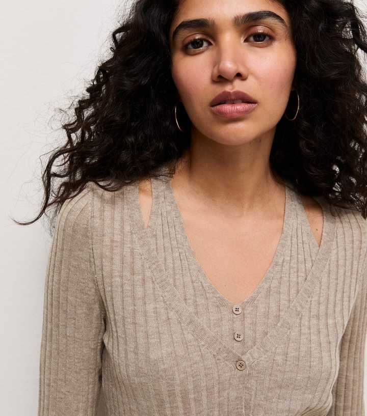 Mink Lightweight Rib Knit 2 In 1 Cardigan
