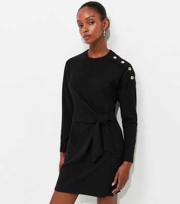 Black Ribbed Long Sleeve Mini Dress