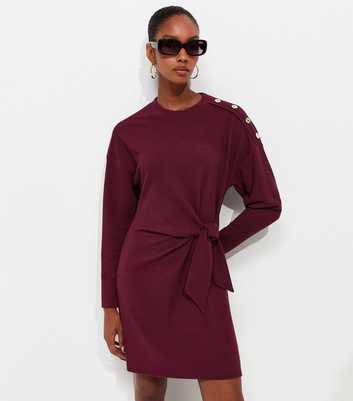 Dark Burgundy Ribbed Long Sleeve Mini Dress