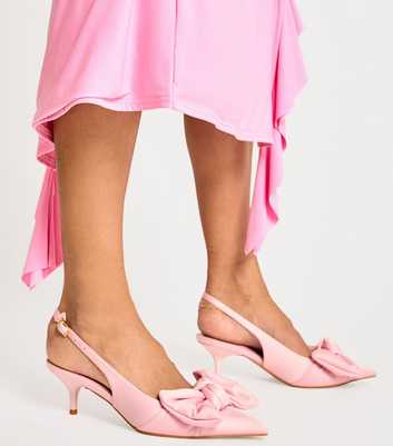 Public Desire Light Pink Iris Satin Bow Court Midi Heeled Sandals