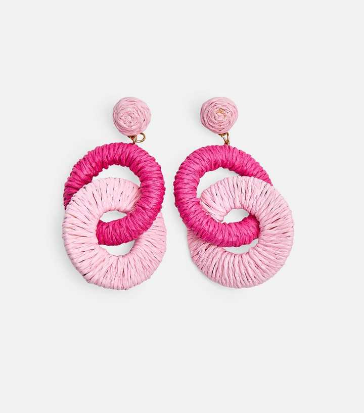 Public Desire Dark Pink Woven Circle Drop Earrings