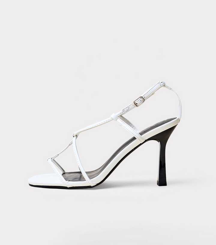 Public Desire White Marie Faux Leather Strappy Midi Heeled Sandals