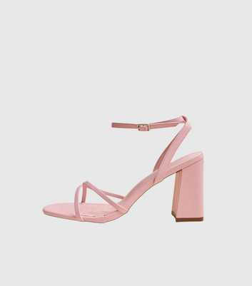 Public Desire Light Pink Matila Faux Leather Block Heel Sandals