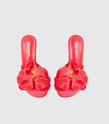 Public Desire Bright Red Nikah Faux Leather 3D Floral Mule Sandals