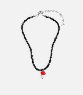 Public Desire Black Beaded Mushroom Pendant Necklace