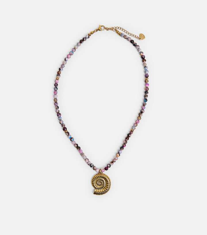 Public Desire Gold Tone Beaded Shell Pendant Necklace