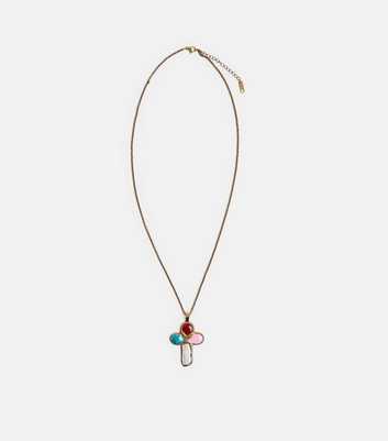 Public Desire Gold Tone Multicoloured Cross Necklace