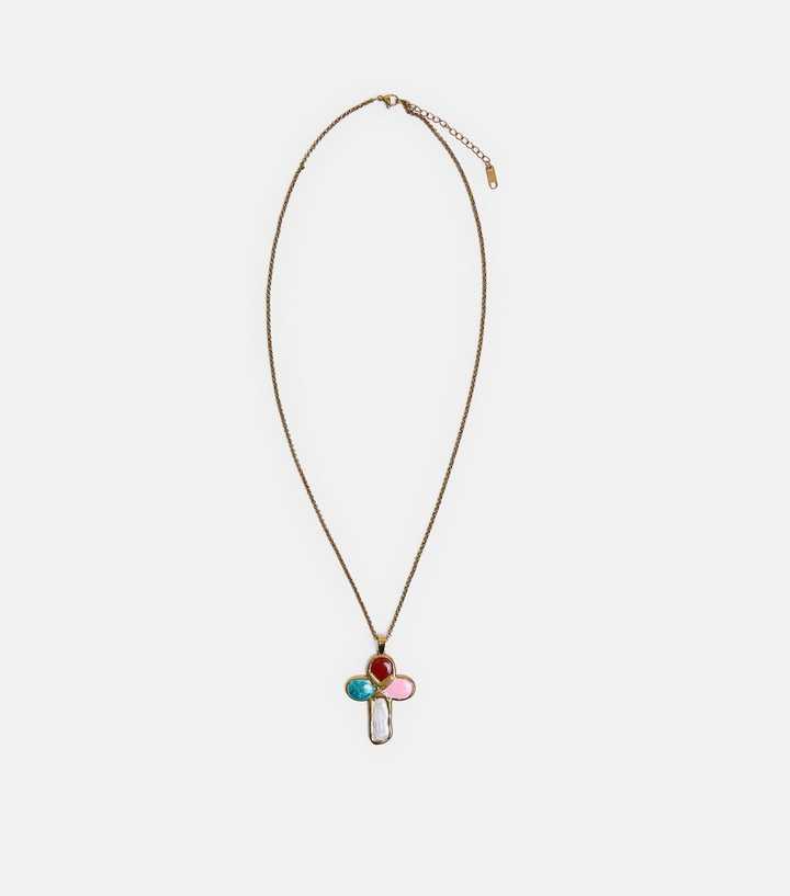 Public Desire Gold Tone Multicoloured Cross Necklace