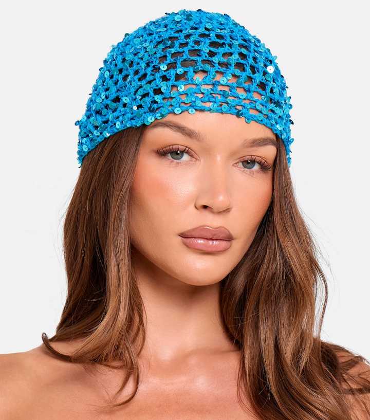 Public Desire Bright Blue Sequin Crochet Hat
