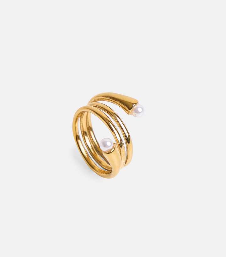 Public Desire Gold Tone Stacked Faux Pearl Ring