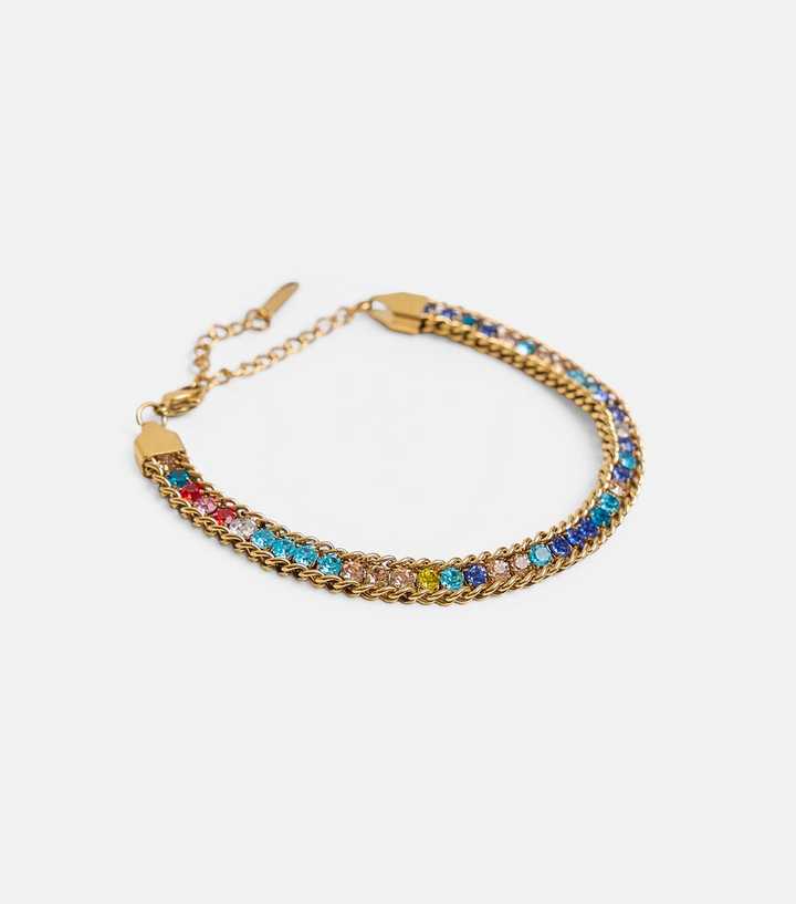 Public Desire Gold Tone Multicoloured Diamanté Bracelet