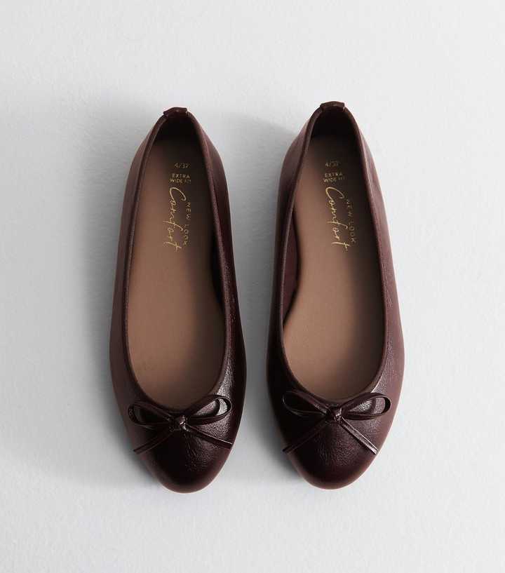 Extra Wide Dark Burgundy Faux Leather Ballet Flats