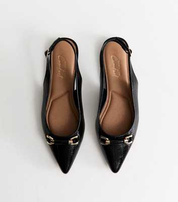 Black Shiny Faux Leather Buckle Detail Slingback Pumps