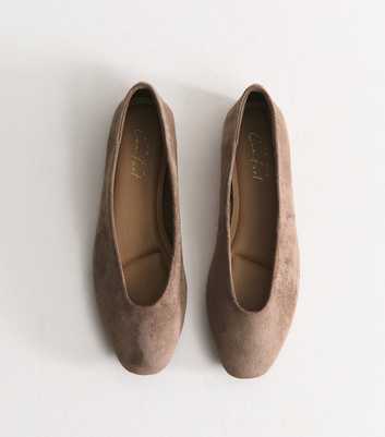 Light Brown Faux Suede Almond Toe Ballerina Flats