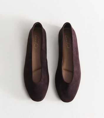 Dark Burgundy Faux Suede Almond Toe Ballerina Flats