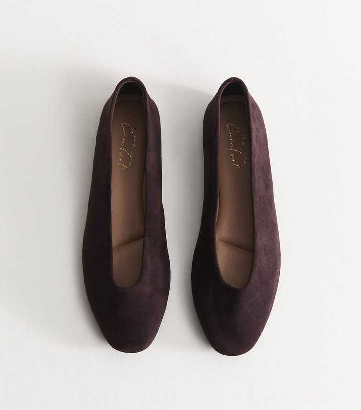 Dark Burgundy Faux Suede Almond Toe Ballerina Flats