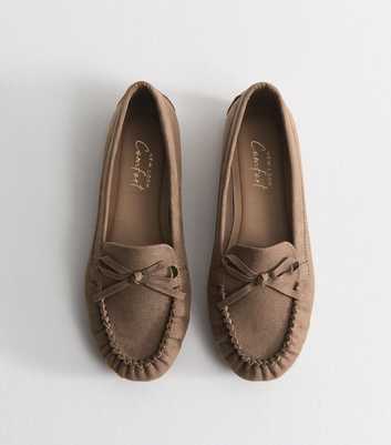 Light Brown Faux Suede Bow Detail Moccasin Loafers