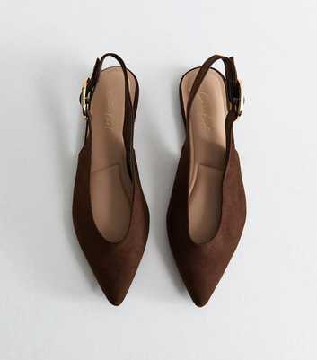 Dark Brown Faux Suede Buckle Pointed Slingback Pumps
