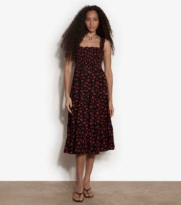 Apricot Red Ditsy Print Tiered Midi Dress