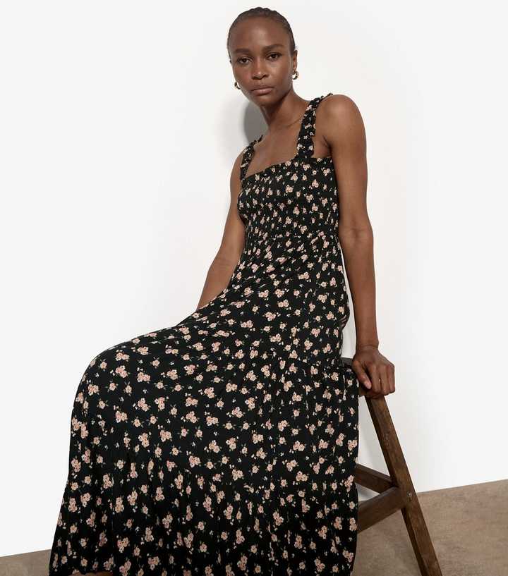 Apricot Green Ditsy Print Tiered Midi Dress