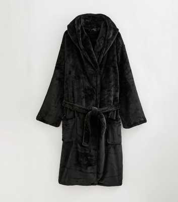 Mens Black Relaxed Hooded Dressing Gown
