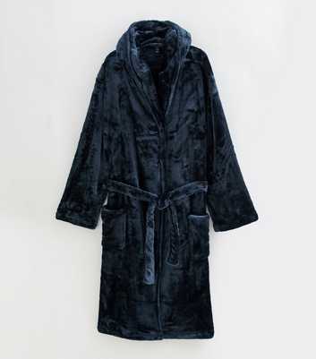 Mens Navy Relaxed Hooded Dressing Gown