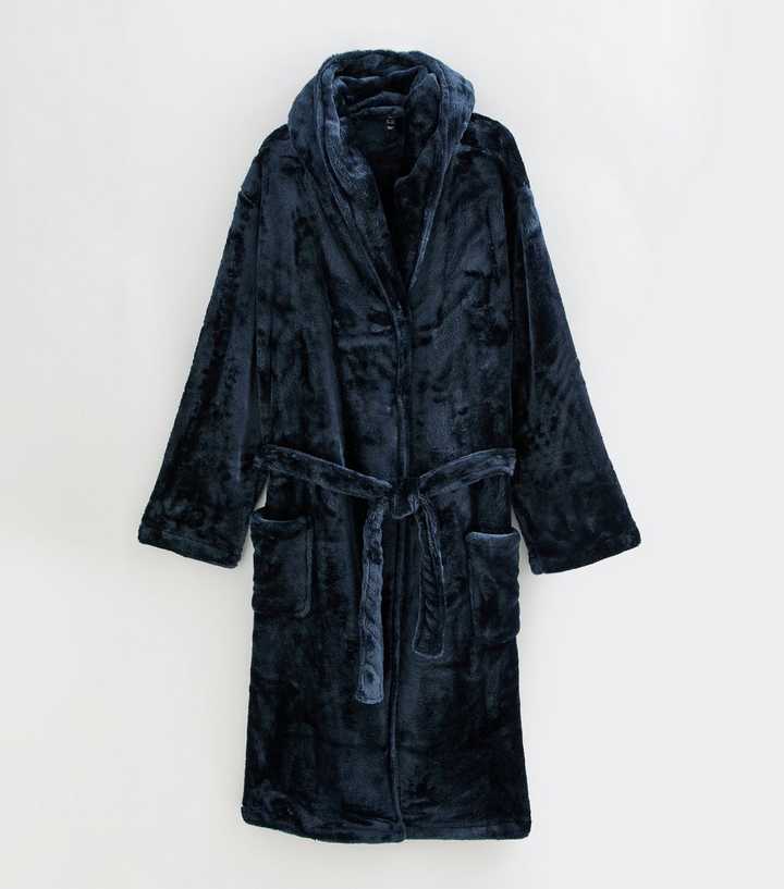 Mens Navy Relaxed Hooded Dressing Gown