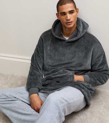 Grey Oversized Fit Fleece Hoodie