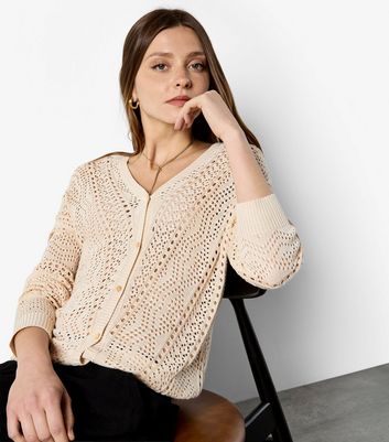 Apricot Stone Chevron Open Knit Cardigan | New Look