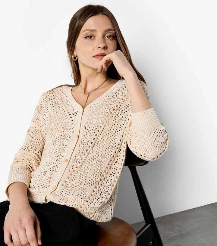 Apricot Stone Chevron Open Knit Cardigan