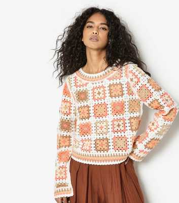 Apricot Pink Crochet Squares Jumper