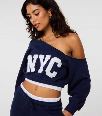 Pink Vanilla Navy NYC Logo Off the Shoulder Sweatshirt