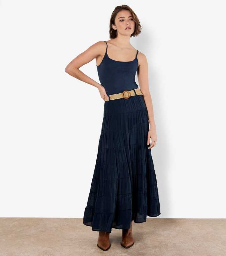 Apricot Navy Tiered Shimmer Skirt