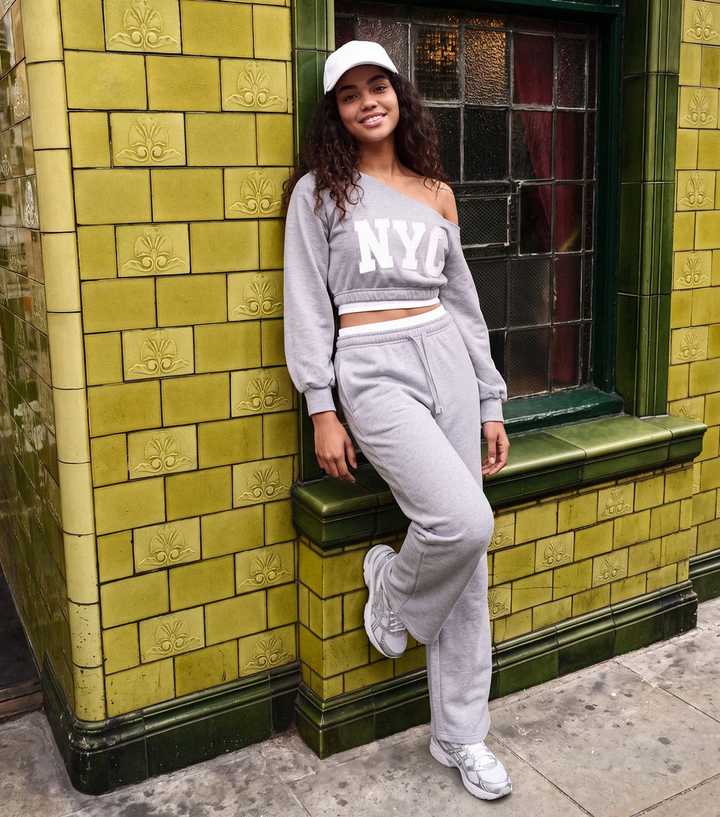Pink Vanilla Grey Contrast Waistband Wide Leg Joggers