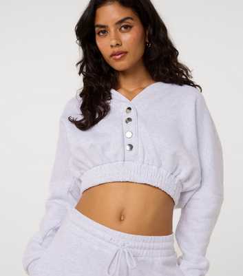Pink Vanilla Light Grey Press Stud Cropped Hoodie