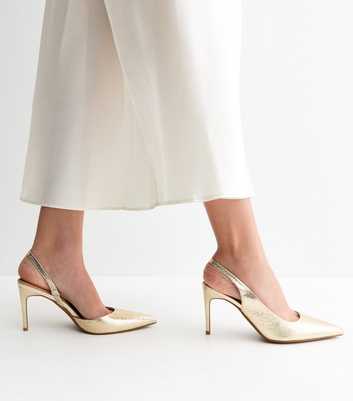 Gold Faux Leather Slingback Court Shoes