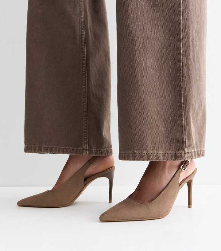 Light Brown Faux Suede High Stiletto Slingback Pumps