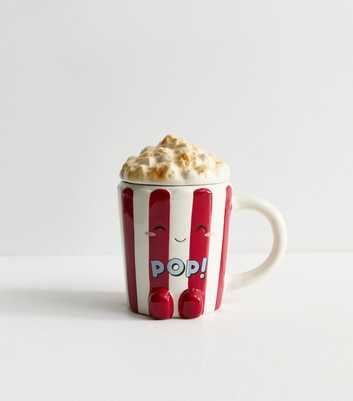 Red Ceramic Popcorn Mug with Lid 400ml