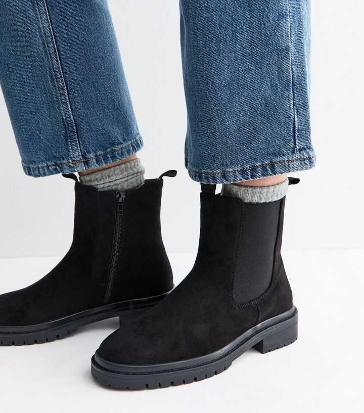 Black Faux Suede Chelsea Boots