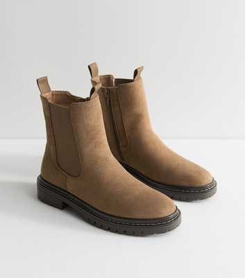 Camel Faux Suede Stitch Chelsea Boots