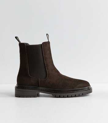 Dark Brown Faux Suede Stitch Chelsea Boots