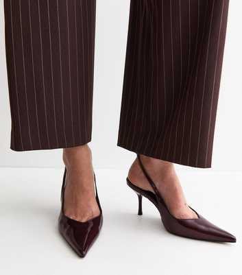 Dark Burgundy Faux Leather Ankle Strap Stiletto Court Shoes