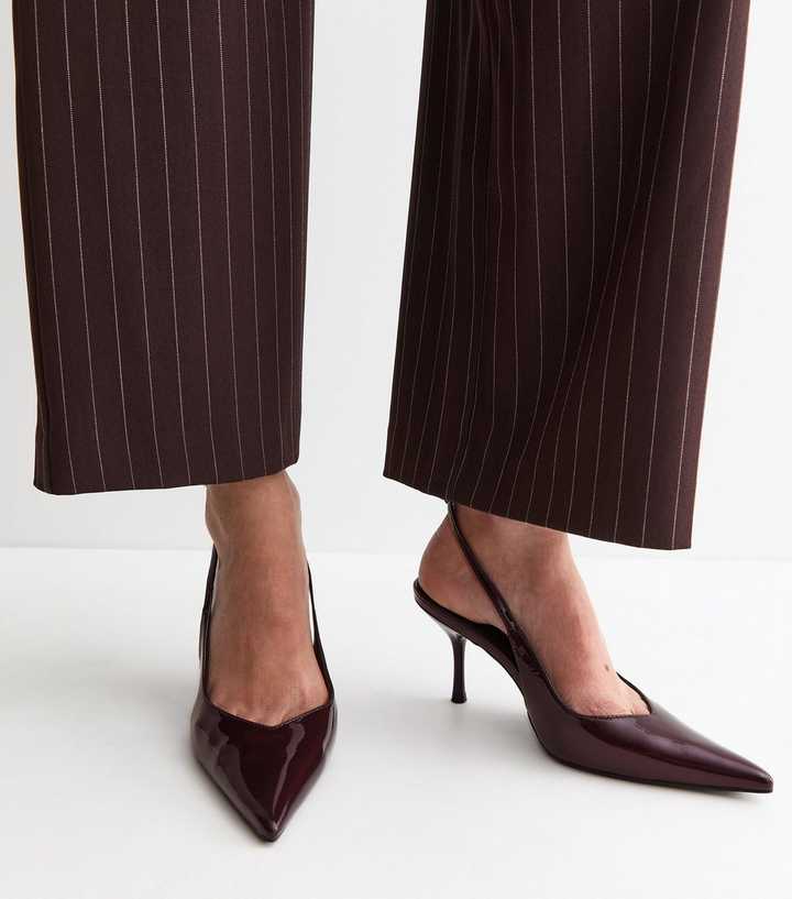 Dark Burgundy Faux Leather Ankle Strap Stiletto Court Shoes
