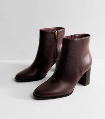 Dark Burgundy Faux Leather Block Heel Ankle Boots