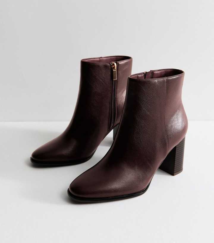 Dark Burgundy Faux Leather Block Heel Ankle Boots